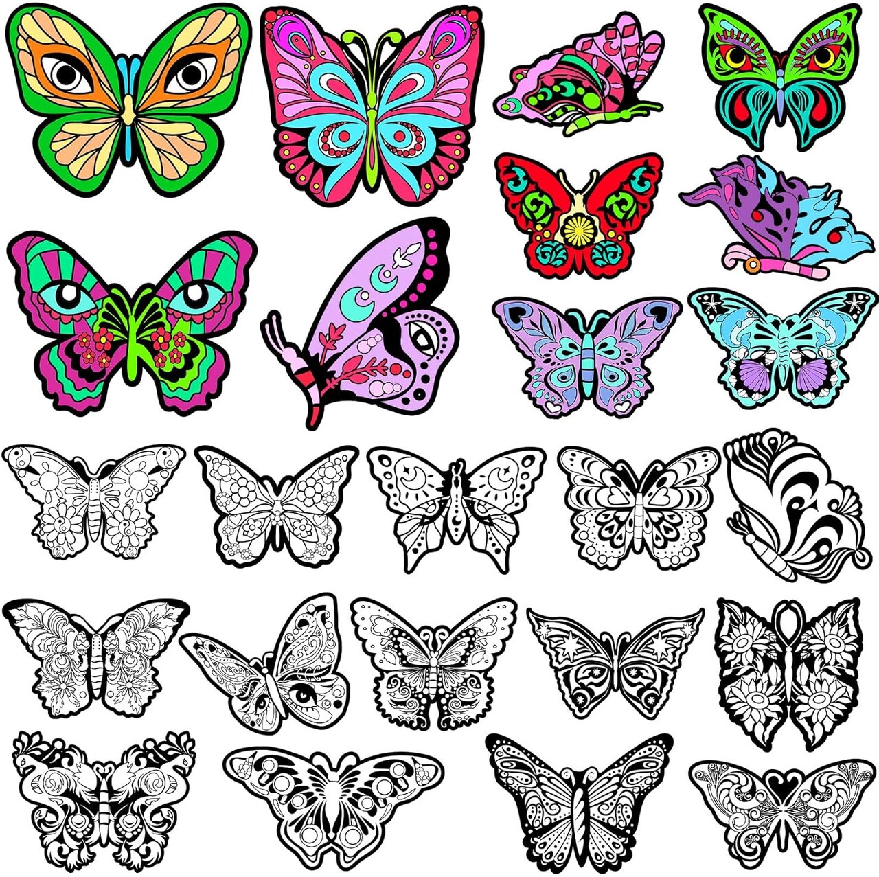 24 Pack Velvet Coloring Butterflies – DIY Fuzzy Color Your Own Butterflies for Crafts, Art Projects, Parties & Family Activities (Classic Style)